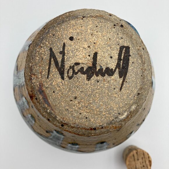 Unique Vintage Rare Pottery Jug Clay Whiskey Jug With Cork Stopper Singed Bottom - Picture 5 of 7